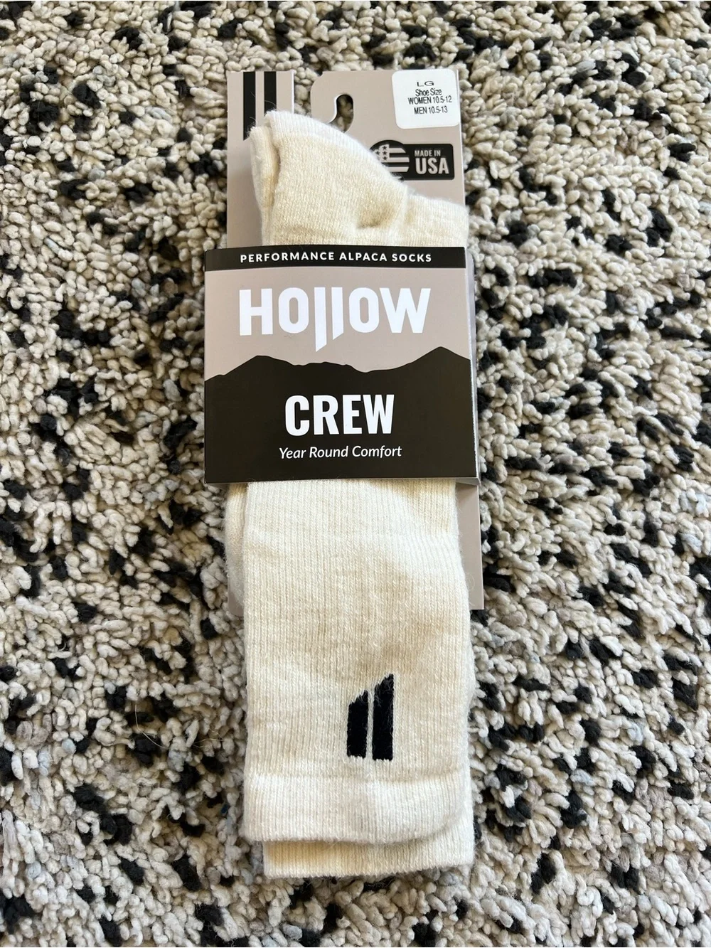 Hollow Alpaca Socks Crew White Unisex Adult Size Large